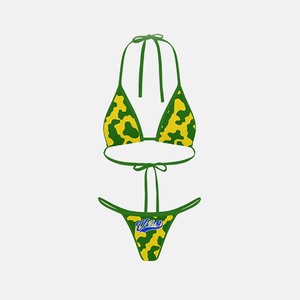 High quality 190 GSM stretch polyester spandex bikini set floral yellow green <b>string</b> tie swimwear custom logo Women Bikinis Set - Product Image 3