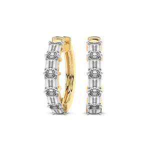 Pendientes de Aro con Diamantes Cultivados en Laboratorio, Corte Esmeralda Refinado, 1 Ct Tw, Color F-G, Claridad VS, 10 Diamantes, Oro Sólido de 14K, Borde Geométrico - Product Image 1
