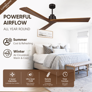 52 Inch Solid Wood Ceiling <b>Fan</b> No Light with Remote <b>Control</b>, Quiet Reversible DC Motor for Patio Farmhouse Living Room - Product Image 2