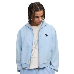 เสื้อฮู้ดเข้ารูปแบบมีซิปสำหรับผู้ชายเสื้อสเวตเชิ้ตแนวสตรีทผ้าฝ้ายพร้อมซิปสีฟ้าคอลแลร์แฟชั่นสำหรับฤดูหนาว - Product Image 1