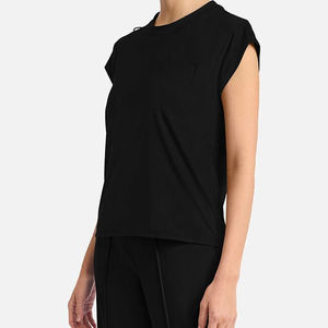 เสื้อสแปนเด็กซ์แขนสั้นสำหรับผู้หญิงผ้าสแปนเด็กซ์แห้งเร็วสีดำมีกระเป๋าหน้าอก - Product Image 4