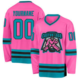 Conçu sur mesure bleu marine col en V maillot de hockey pour adultes OEM équipe Sportswear hockey sur glace uniforme veste avec broderie motif vierge - Product Image 1