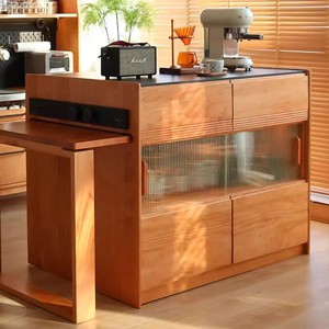 Modern North American Black Walnut <b>Dining</b> <b>Table</b> with Integrated Kitchen Island and Retractable Solid Wood Rock Plate Vanity <b>Top</b> - Product Image 3