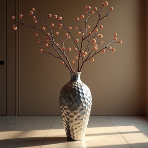 Vase à fleurs texturé en nid d'abeille argenté Finition dégradée moderne Accent décoratif élégant en fer métallique pour la maison et les occasions spéciales - Product Image 2