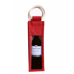 Laminated Jute 250 GSM Wine <b>Bottle</b> <b>Bag</b> PVC Window Single <b>Bottle</b> <b>Gift</b> <b>Bag</b> Cotton Handle Reusable Eco Friendly Packaging 7x4 Inch - Product Image 3