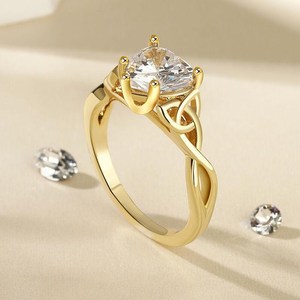 Anillo de sello de diamante cultivado en laboratorio con corte de corazón de 1,02CT, banda cruzada, abalorio de oro amarillo de 14K, regalo de aniversario de cumpleaños para amantes - Product Image 3