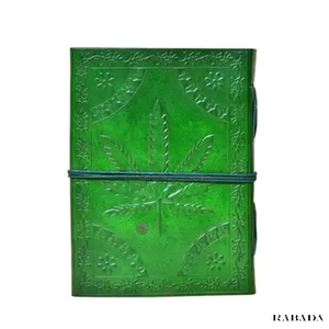 Leaf Embossed Green Leather Journal Handmade Journal Made of Handmade Woodfree Paper Antique Handmade Flower Mix Papers - Product Image 3