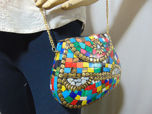 Wholesale Custom Natural Handmade Classic Metal Mosaic Clutch <b>Bag</b> Luxury Evening Sparkling Party Handbag Stone High Quality - Product Image 3
