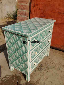 Table de chevet de luxe à 4 tiroirs incrustation d'os finition Antique moderne artisanat de chevet salle à manger incrustation d'os console motif design Tradebyd - Product Image 2