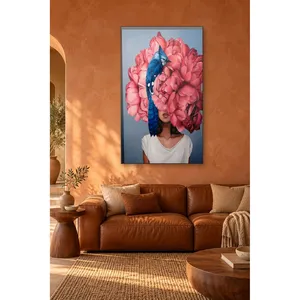 Impression sur toile Fida Woman avec pivoines roses et oiseau bleu - Product Image 5