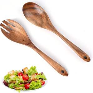Nouveau service à salade en bois naturel décoratif avec petite poignée, ensembles de service à salade pour la table à manger à la maison, fabrication artisanale - Product Image 6