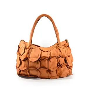 two handle shoulder bag made in italy genuine leather with circle pattern S005 for daily use spacious large