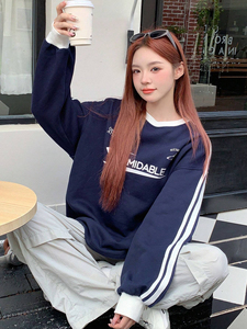 Sudadera de cuello redondo de gran tamaño, sudadera lisa de algodón para mujer, jersey con logotipo bordado, sudadera bordada para mujer - Product Image 5
