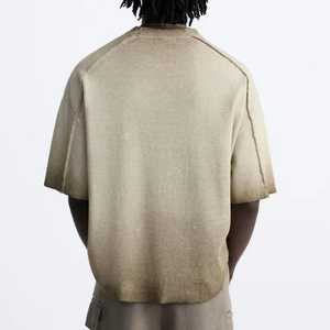 2025 Streetwear lourd coupe n coudre français éponge Vintage Tee Box Tee recadrée sale lavage en détresse T-shirt pour hommes - Product Image 2