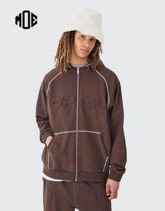 Vente en gros de sweats à capuche en molleton vintage d'hiver 100% coton pour hommes, fermeture éclair, logo personnalisé brodé, appliqué contrasté - Product Image 1