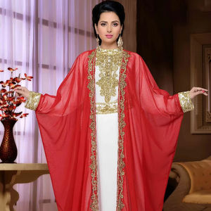 Caftanes islámicos Georgette bordados en marrón con bufandas hijab a prueba de sol. - Product Image 1