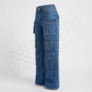 Jeans Cargo Rectos de Mezclilla para Mujer, Cintura Media, Estilo Hip Hop, Casuales, de Algodón, Secado Rápido, Transpirables, Sostenibles, Color Personalizado, Ropa Urbana - Product Image 3