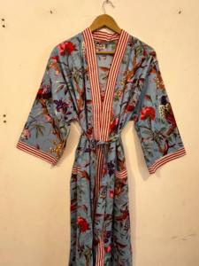Bata Kimono de Algodón con Estampado de Pájaros, Estilo Boho, Vestido Largo - Product Image 5