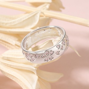Jeulia Sakura Flower Sterling Silver Wedding Band-Romantic <b>Adjustable</b> <b>Ring</b> - Product Image 4