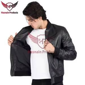 OEM แจ็กเก็ตบอมเบอร์สำหรับผู้ชายสีดำ, แจ็คเก็ตหนังแกะแท้พรีเมี่ยมสไตล์นักศึกษาลำลองเหมาะสำหรับฤดูหนาว - Product Image 4