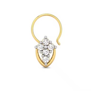 Customized Design Real Diamond Cluster <b>Nose</b> Pin in 14k Yellow Gold Nise Stud for Girls - Product Image 1