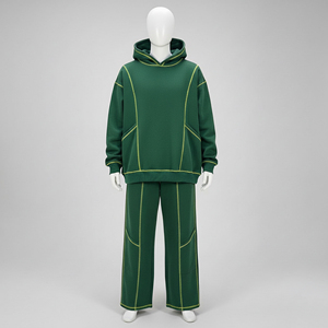 2 Pieces Printed Rhinestone Baggy Boxy Heavy Weight Fleece Oversized Winter Hoodie Joggers Pants Sets <b>100</b>% Cotton Men Tracksuits - Product Image 2