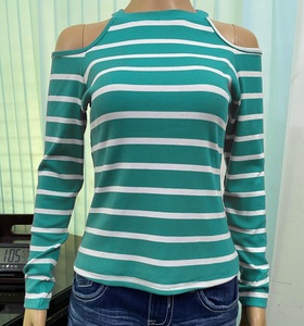 100% Alta Calidad recién llegados manga larga moda suave flaco diseño personalizado camiseta a rayas para mujeres de Bangladesh - Product Image 6