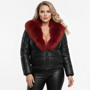 Chaqueta de Cuero Negra Acolchada para Mujer, Transpirable, Resistente al Viento, con Cierre de Cremallera y Cuello de Piel de Zorro, Chaqueta de Motociclista para Invierno - Product Image 2