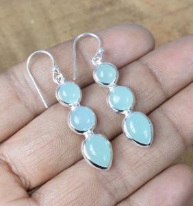 Calcedonia, pendientes clásicos hechos a mano para niñas, joyería de plata fina, Plata de Ley 925 sólida, piedras preciosas naturales, joyería de sello 925 - Product Image 5