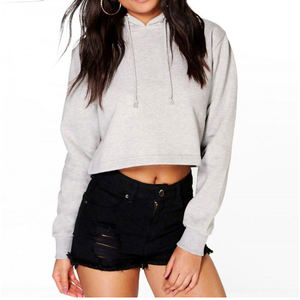 Vente en gros Sweat à capuche en détresse pour femmes Logo personnalisé brodé Sweat à capuche court pour femmes Sweats à capuche et sweatshirts - Product Image 1