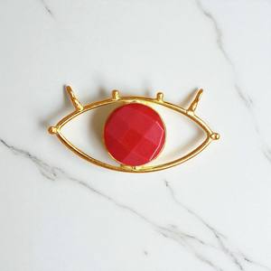 Pendentif à breloque en or vermeil, œil maléfique, onyx rouge, argent 925 fait à la main, bijoux à double caution pour la vente en gros - Product Image 1