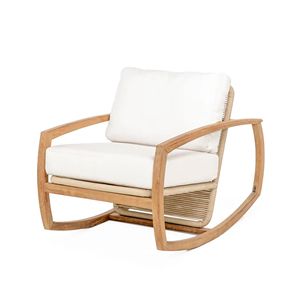 Mecedora para patio exterior, madera de teca natural con cuerda, sofás de jardín, muebles, piscina-deo - Product Image 1