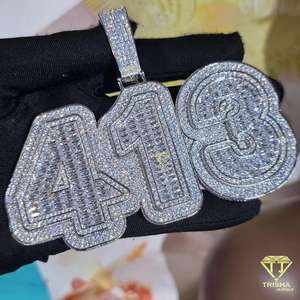 Iced-Out Custom "<b>Number</b>" Pendant VVS Moissanite Diamonds in 925 Sterling Silver | Hip Hop Bling Jewelry - Product Image 2