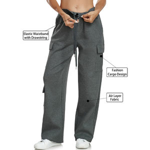 Pantalon droit taille haute élastique pour femme, décontracté, d'été, effet empilé, en mélange de coton respirant et écologique, pour club, 2026 - Product Image 2