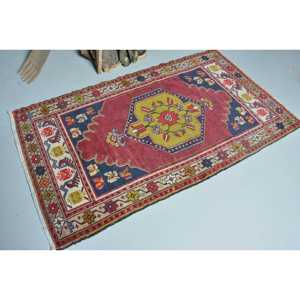 Turkish Accent Rug, 3.2x5.8 ft Vintage Rug, <b>Red</b> Floral <b>Wool</b> Rug - Product Image 2