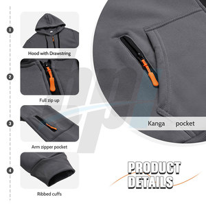 เสื้อฮู้ดดี้ผู้ชายสั่งทำจำนวนมาก แบบเรียบ สีพื้น มีซิป บริการ OEM เสื้อฮู้ดดี้แบบพื้นฐาน - Product Image 3