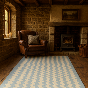 พรมทอมือจากผ้าฝ้าย สีฟ้าขาว ลายเชฟรอน นุ่ม เบา กันลื่น เป็นมิตรกับสิ่งแวดล้อม พรมละหมาดสไตล์เมดิเตอร์เรเนียน - Product Image 3