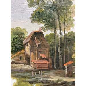 Dipinti ad olio 36x24 pollici 100% dipinti a mano campo classico con barca nel fiume e nello scenario del villaggio su tela artistica - Product Image 3