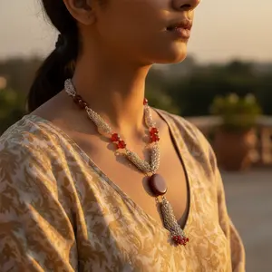 สร้อยคอประดับลูกปัดอาเกตสีเงินแดงสำหรับผู้หญิง ดีไซน์รูปดาวทันสมัย พร้อมทอง เหมาะสำหรับงานแต่งงานหรือเป็นของขวัญ - Product Image 2