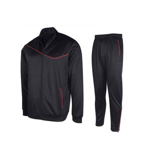 Conjunto Deportivo para Hombre, Chaqueta con Cierre Completo y Cuello Alto, Pantalones con Franja Roja y Bolsillos Laterales, Secado Rápido, para Gimnasio y Running - Product Image 1