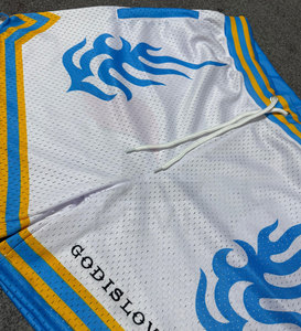 100% กางเกงผ้าโพลีเอสเตอร์100% ระบายอากาศได้ดีกางเกงขาสั้นตาข่ายใส่สบายกางเกงขาสั้นเอวยางยืดสำหรับกางเกงขาสั้นระเหิด - Product Image 2