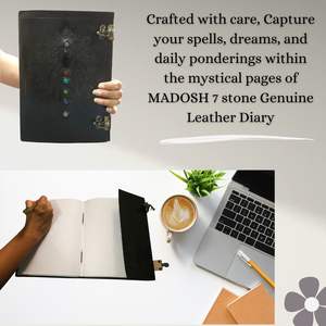 Hecho a mano Vintage cuero A3 Chakra diario estilo impreso 7 piedras curativas Cierre de bloqueo páginas sin forro para escribir bocetos arte - Product Image 5