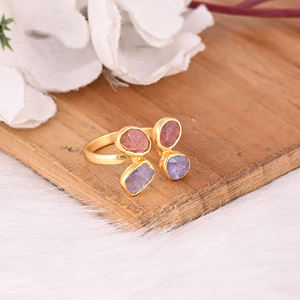 แหวนเงินแท้ 925 ชุบทอง ประดับพลอยทัวร์มาลีนธรรมชาติ แบบฝังขอบ ปรับขนาดได้ เหมาะสำหรับเป็นของขวัญวันครบรอบ - Product Image 3