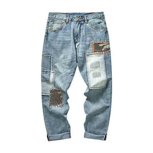 กางเกงยีนส์ขาบานสำหรับผู้ชายแบบสั่งทำกางเกงผ้าคอตตอน100% ขากางเกงผ้าเดนิมปักขาตรงสีซักเสื้อผ้าแนวสตรีทไซส์พิเศษ - Product Image 4