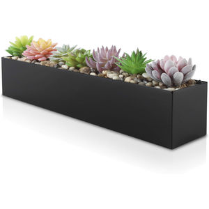 Pot de fleurs rectangulaire en métal au design attrayant, finition blanche poudrée, bac de jardinage pour plantes d'intérieur et d'extérieur, en vente - Product Image 3