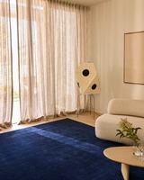 Personnalisable Moderne Minimaliste Nouvelle-Zélande Laine Main Loom Tapis Bleu Marine Solide Couleur Lavable Rectangulaire Tapis
