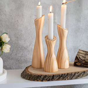 Ensemble Premium de 3 bougeoirs en bois naturel de haute qualité pour la décoration intérieure centres de table pour les fêtes de Noël - Product Image 3