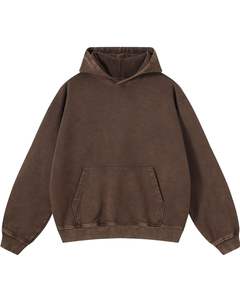 Sweat à capuche oversize vintage marron unisexe en molleton de coton épais, style streetwear, délavé marron, avec poche kangourou, décontracté - Product Image 1