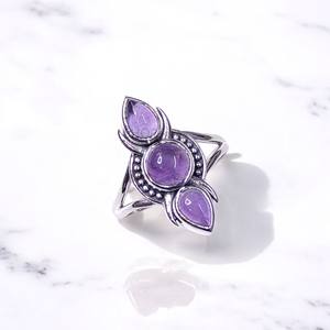 แหวนพลอยอัญมณีธรรมชาติแบบพรีเมี่ยมเครื่องประดับเงินสเตอร์ลิง - Product Image 2