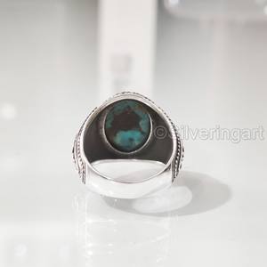 Anillo de Plata de Ley 925 con Turquesa Tibetana Natural para Hombre, Piedra de Nacimiento de Diciembre, Regalo de Navidad, Venta al por Mayor - Product Image 6
